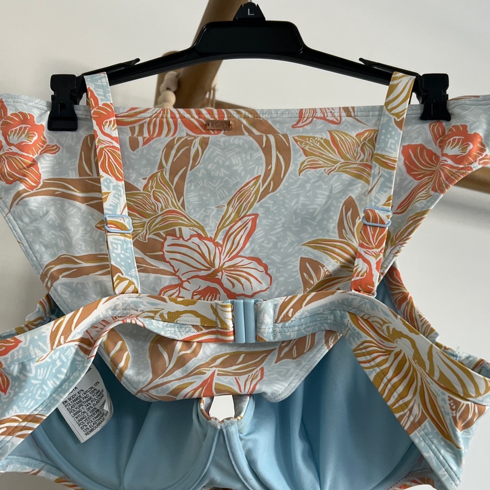 Roxy Light Blue Floral Trim Bikini Top & Bottom - Picture 3 of 4